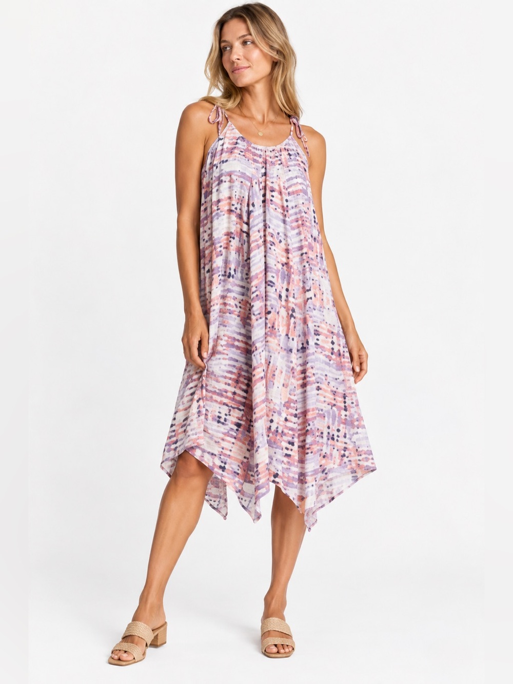 NEW Hope & Harlow $118 Dress High Neck Tie Dye Rosewater Print Flowy 773
